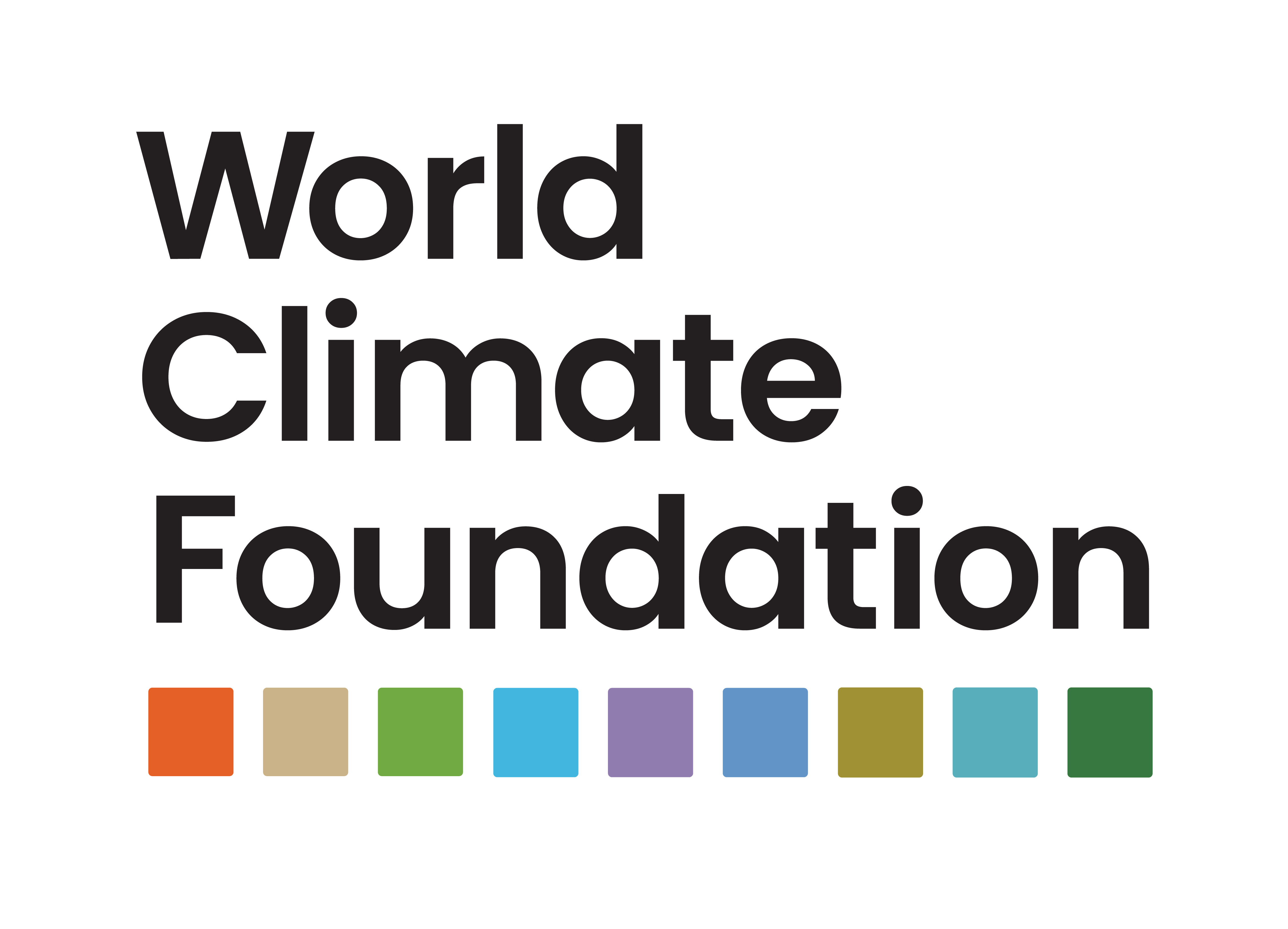 Logo for the World Climate Foundation featuring several multi-colored squares underneath the words of the logo